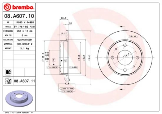 Obrázok Brzdový kotúč BREMBO COATED DISC LINE 08A60711