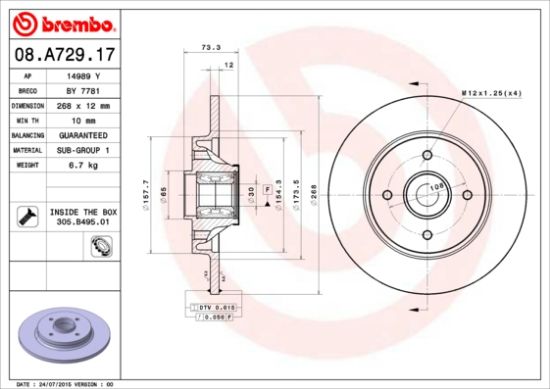 Obrázok Brzdový kotúč BREMBO BEARING DISC LINE 08A72917