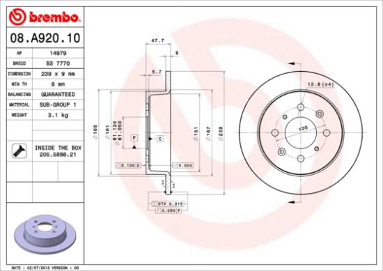 Obrázok Brzdový kotúč BREMBO  08A92010