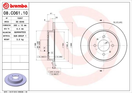 Obrázok Brzdový kotúč BREMBO  08C06110