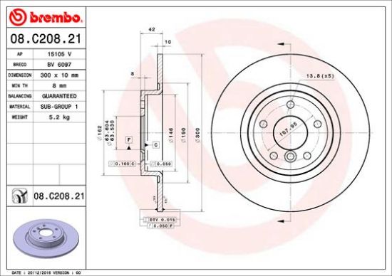 Obrázok Brzdový kotúč BREMBO COATED DISC LINE 08C20821