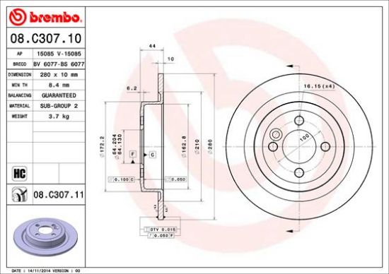 Obrázok Brzdový kotúč BREMBO COATED DISC LINE 08C30711