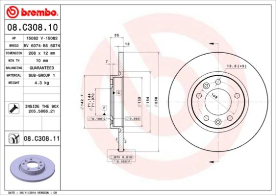 Obrázok Brzdový kotúč BREMBO COATED DISC LINE 08C30811