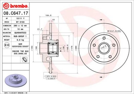 Obrázok Brzdový kotúč BREMBO BEARING DISC LINE 08C64717