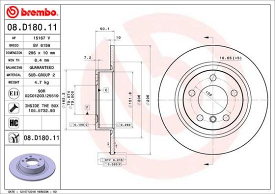 Obrázok Brzdový kotúč BREMBO COATED DISC LINE 08D18011