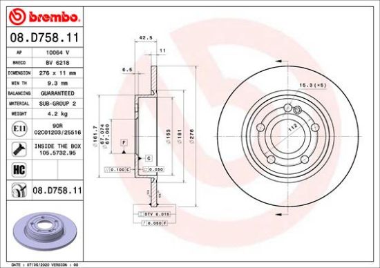 Obrázok Brzdový kotúč BREMBO COATED DISC LINE 08D75811