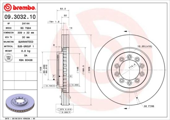 Obrázok Brzdový kotúč BREMBO  09303210