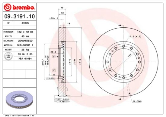 Obrázok Brzdový kotúč BREMBO  09319110