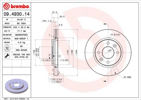 Obrázok Brzdový kotúč BREMBO  09493014