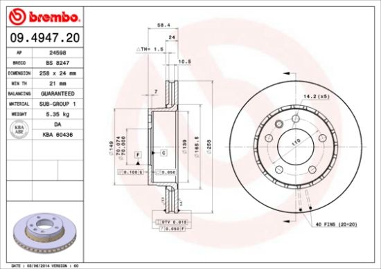 Obrázok Brzdový kotúč BREMBO  09494720