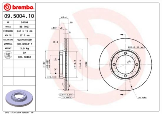 Obrázok Brzdový kotúč BREMBO  09500410