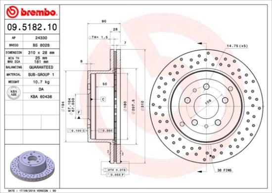 Obrázok Brzdový kotúč BREMBO  09518210