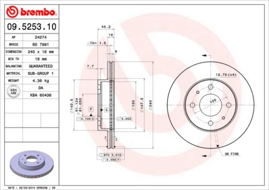 Obrázok Brzdový kotúč BREMBO  09525310