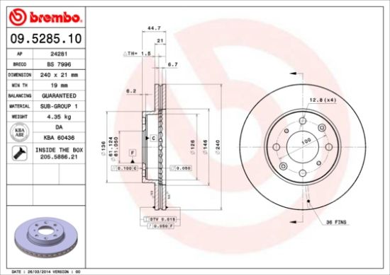 Obrázok Brzdový kotúč BREMBO COATED DISC LINE 09528511