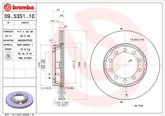 Obrázok Brzdový kotúč BREMBO  09535110