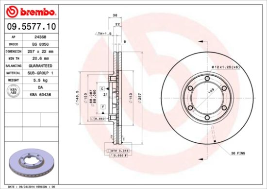 Obrázok Brzdový kotúč BREMBO  09557710