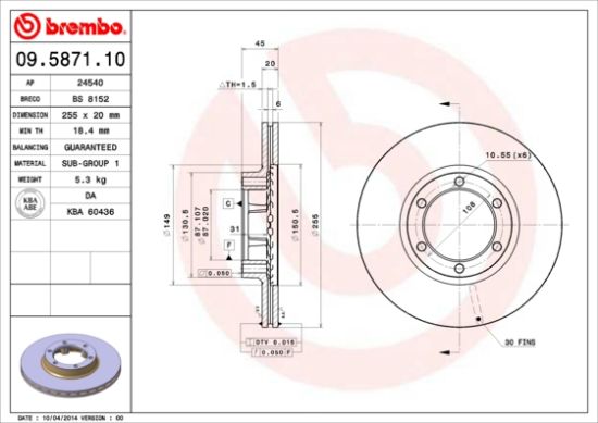 Obrázok Brzdový kotúč BREMBO  09587110