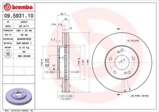 Obrázok Brzdový kotúč BREMBO  09593110