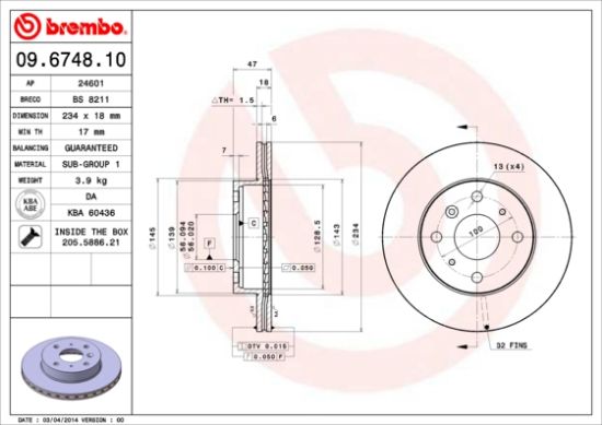 Obrázok Brzdový kotúč BREMBO  09674810