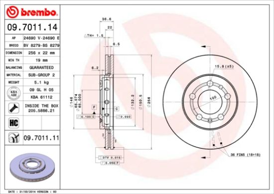 Obrázok Brzdový kotúč BREMBO  09701114