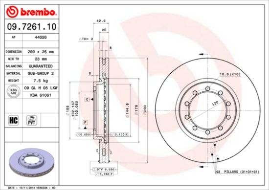Obrázok Brzdový kotúč BREMBO  09726110