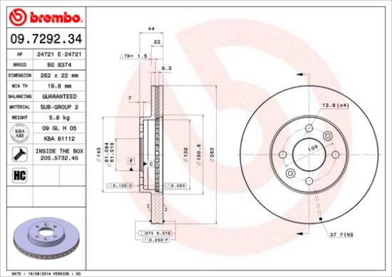 Obrázok Brzdový kotúč BREMBO  09729234