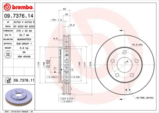 Obrázok Brzdový kotúč BREMBO COATED DISC LINE 09737611