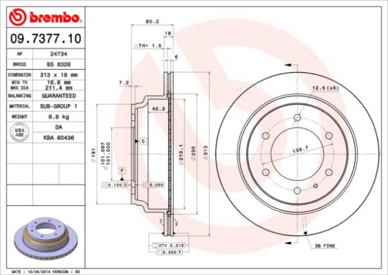Obrázok Brzdový kotúč BREMBO  09737710