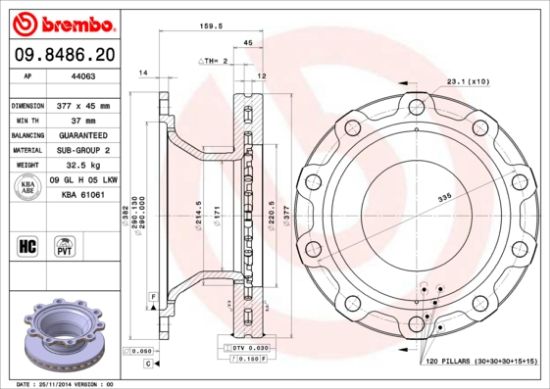 Obrázok Brzdový kotúč BREMBO  09848620
