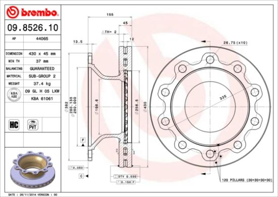 Obrázok Brzdový kotúč BREMBO  09852610