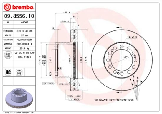 Obrázok Brzdový kotúč BREMBO  09855610