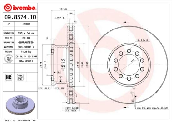 Obrázok Brzdový kotúč BREMBO  09857410