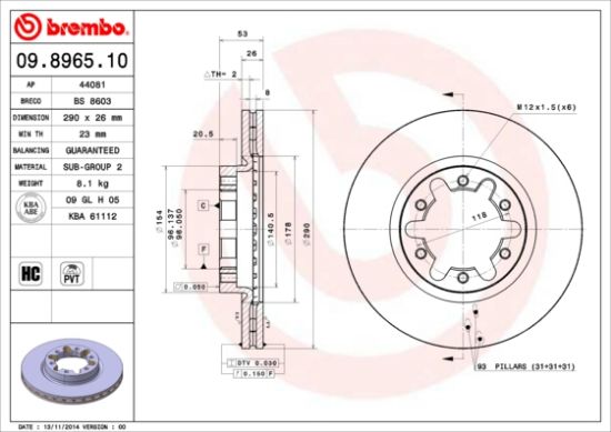 Obrázok Brzdový kotúč BREMBO  09896510