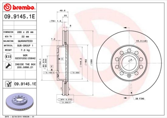 Obrázok Sada bŕzd, Kotúčová brzda BREMBO  KT08038