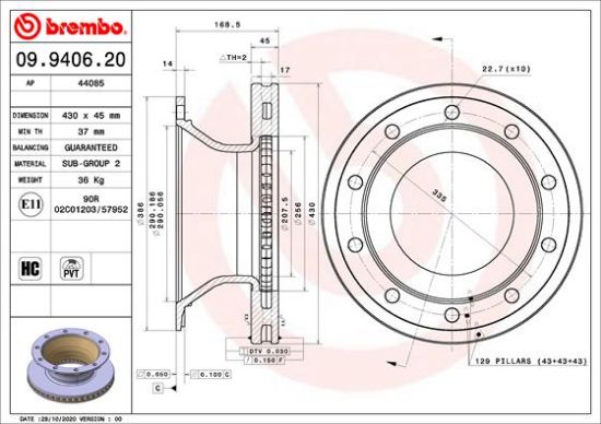 Obrázok Brzdový kotúč BREMBO  09940620