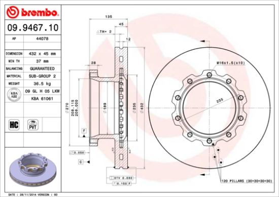 Obrázok Brzdový kotúč BREMBO  09946710