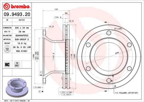 Obrázok Brzdový kotúč BREMBO  09949320
