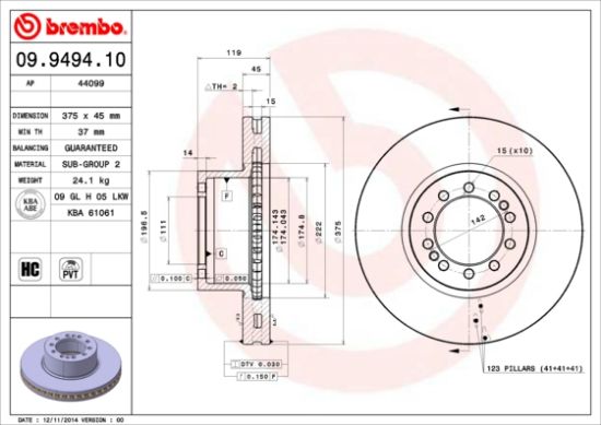 Obrázok Brzdový kotúč BREMBO  09949410