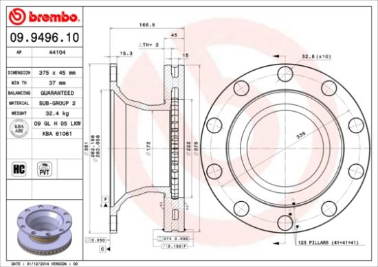Obrázok Brzdový kotúč BREMBO  09949610