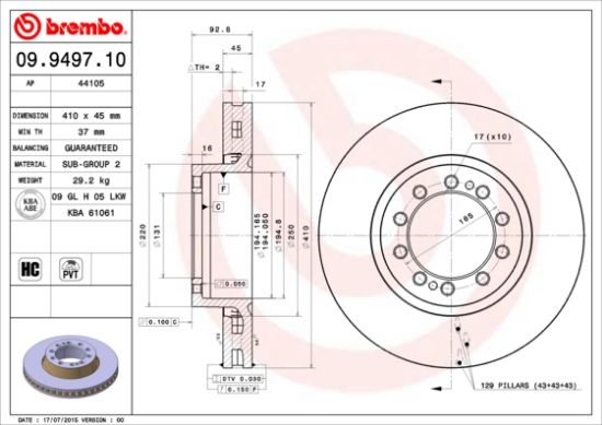 Obrázok Brzdový kotúč BREMBO  09949710