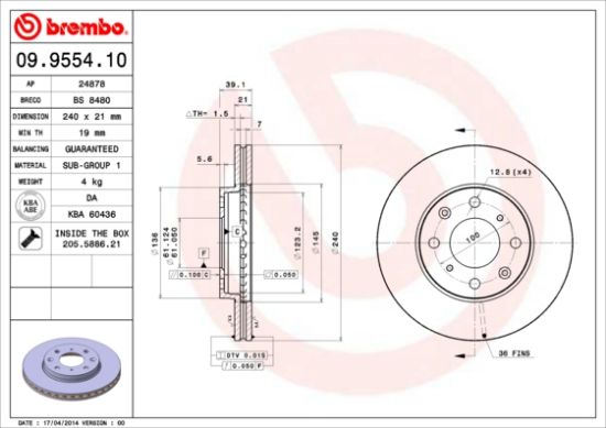 Obrázok Brzdový kotúč BREMBO  09955410