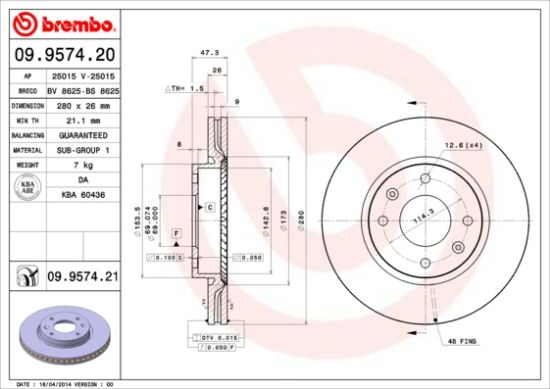 Obrázok Brzdový kotúč BREMBO COATED DISC LINE 09957421