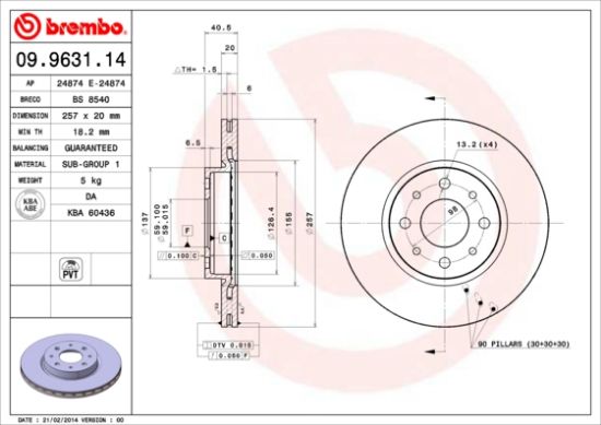 Obrázok Brzdový kotúč BREMBO  09963114