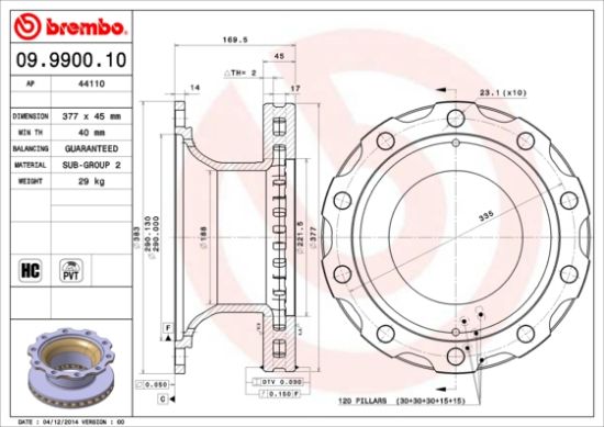 Obrázok Brzdový kotúč BREMBO  09990010