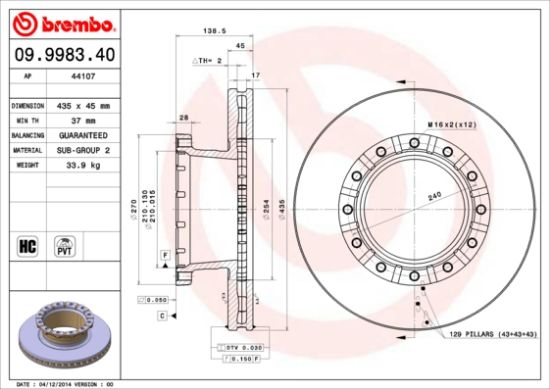 Obrázok Brzdový kotúč BREMBO  09998340