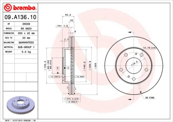 Obrázok Brzdový kotúč BREMBO  09A13610