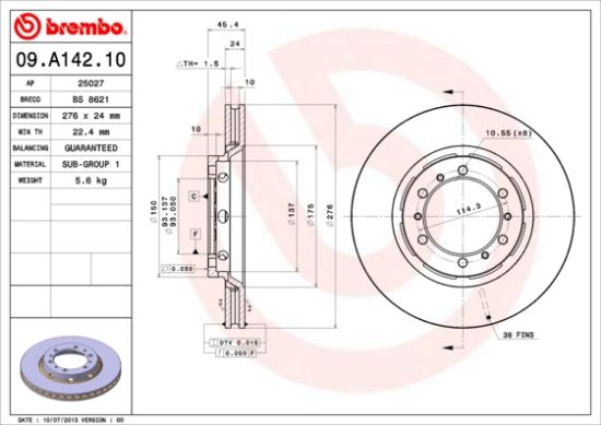 Obrázok Brzdový kotúč BREMBO  09A14210