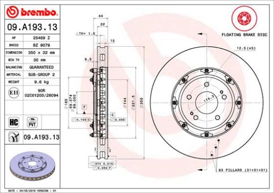 Obrázok Brzdový kotúč BREMBO TWO-PIECE FLOATING DISCS LINE 09A19313