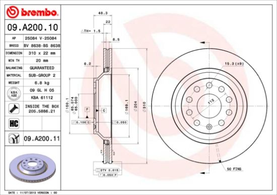 Obrázok Brzdový kotúč BREMBO COATED DISC LINE 09A20011