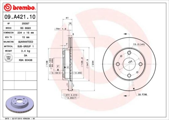 Obrázok Brzdový kotúč BREMBO  09A42110